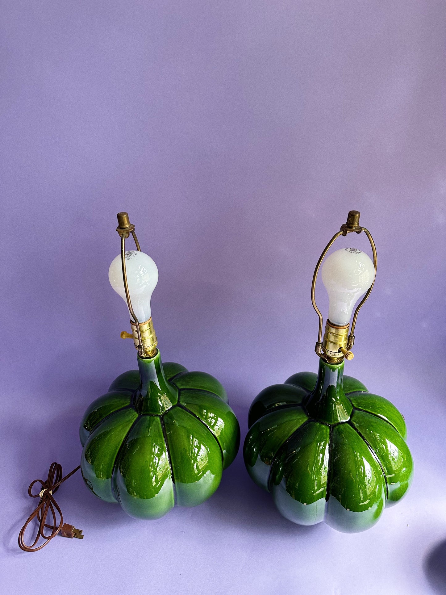 Beautiful Large Green MCM Leviton Glazed Ceramic Lamps
