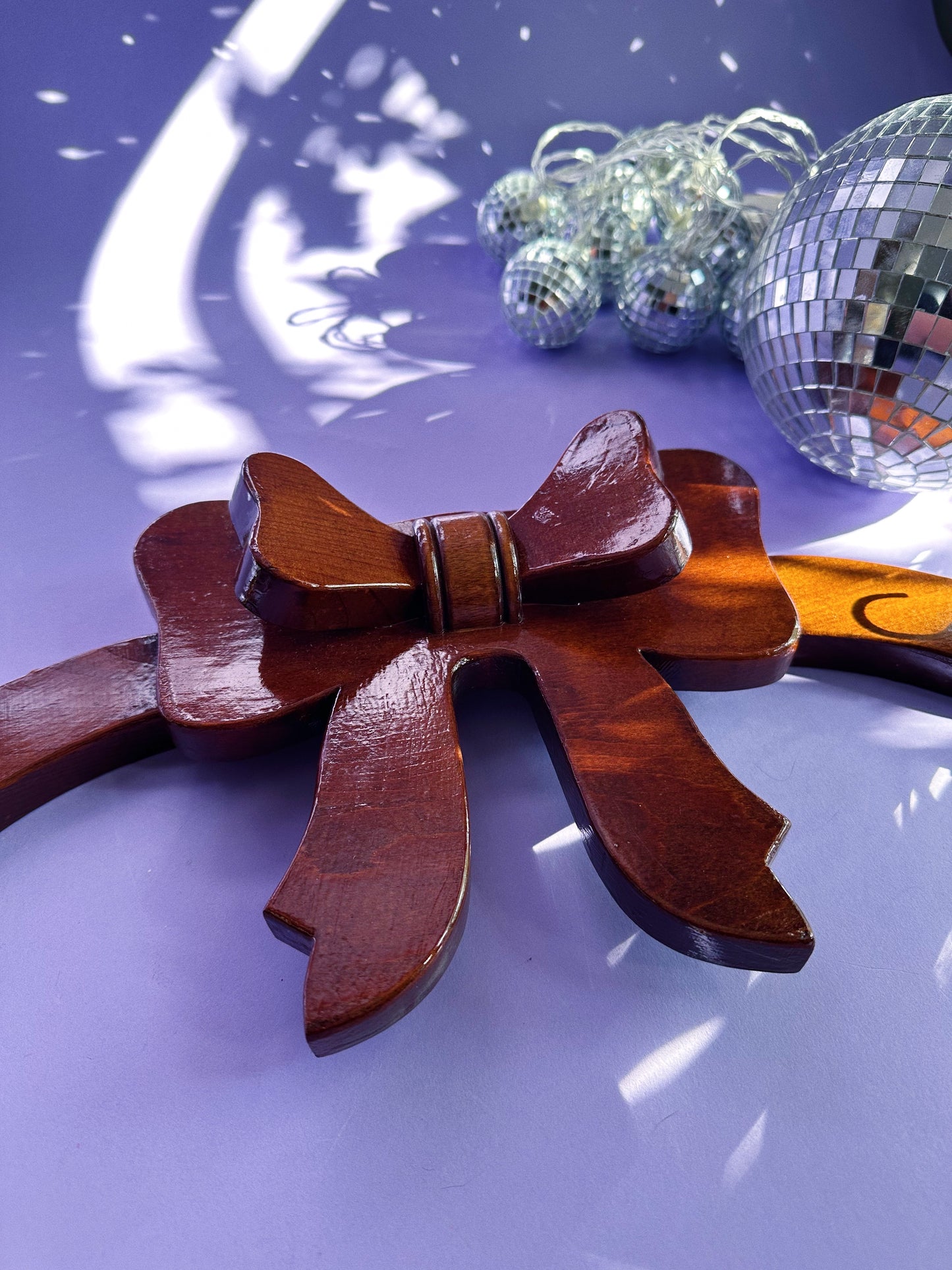 Vintage Handmade Large Wood Bow Wall Hanging For Scarves / Coats / Keys