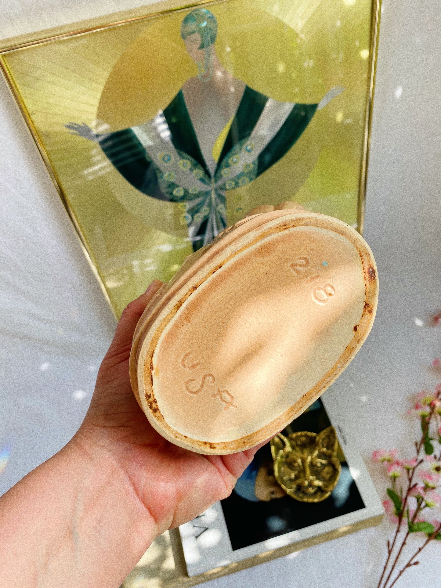 Vintage Peach Ceramic Lady In A Dress Vase