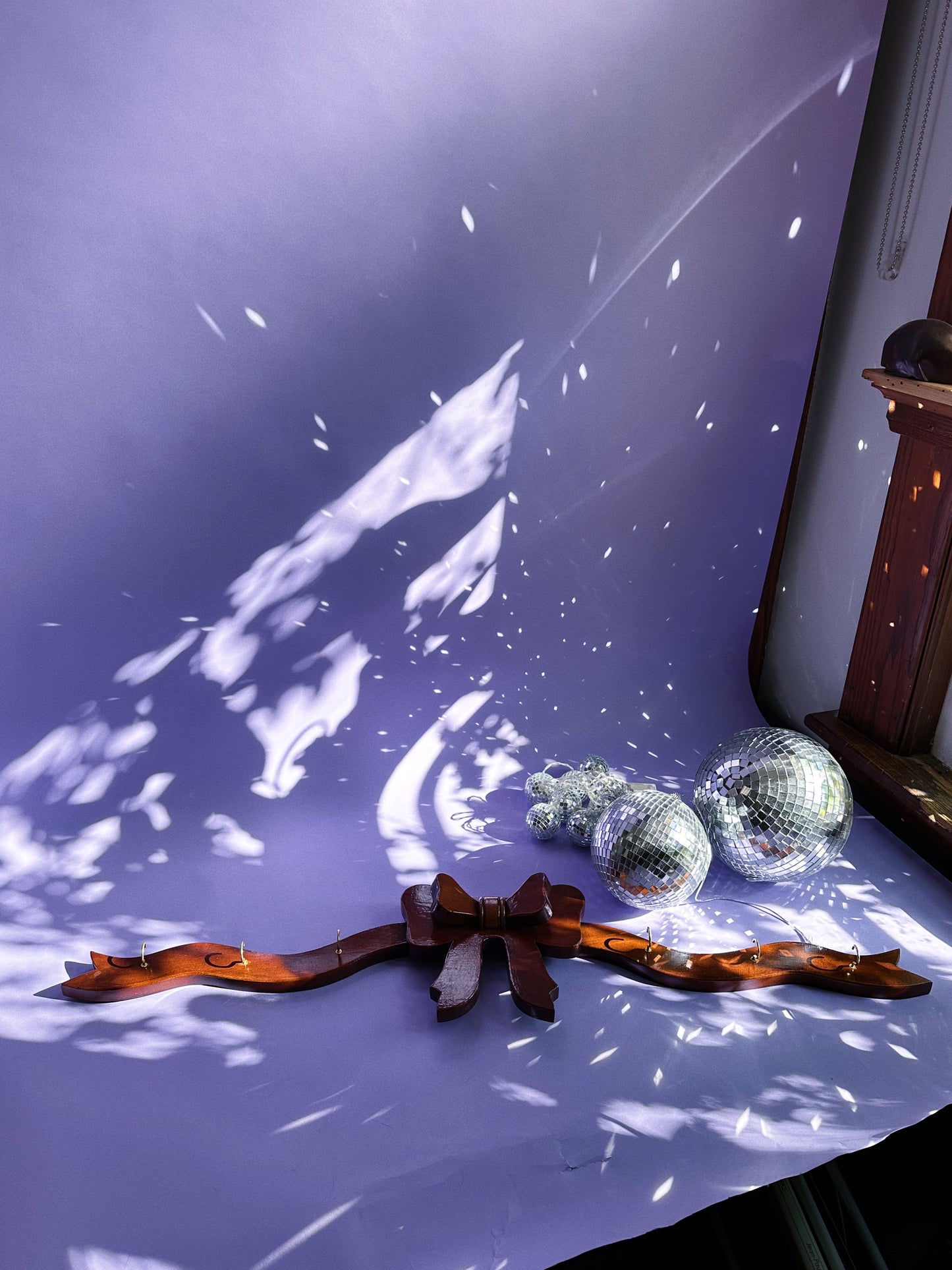 Vintage Handmade Large Wood Bow Wall Hanging For Scarves / Coats / Keys