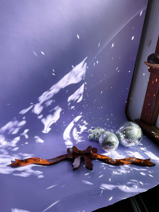 Vintage Handmade Large Wood Bow Wall Hanging For Scarves / Coats / Keys