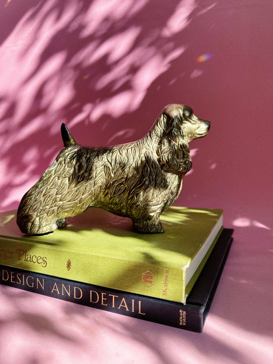 Vintage Large & Heavy Brass Cocker Spaniel Dog Sculpture