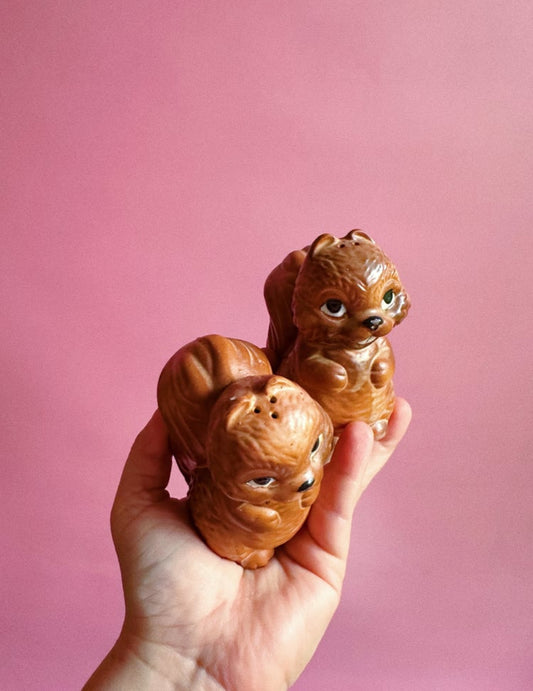 Vintage Ceramic Squirrel Salt & Pepper Shakers