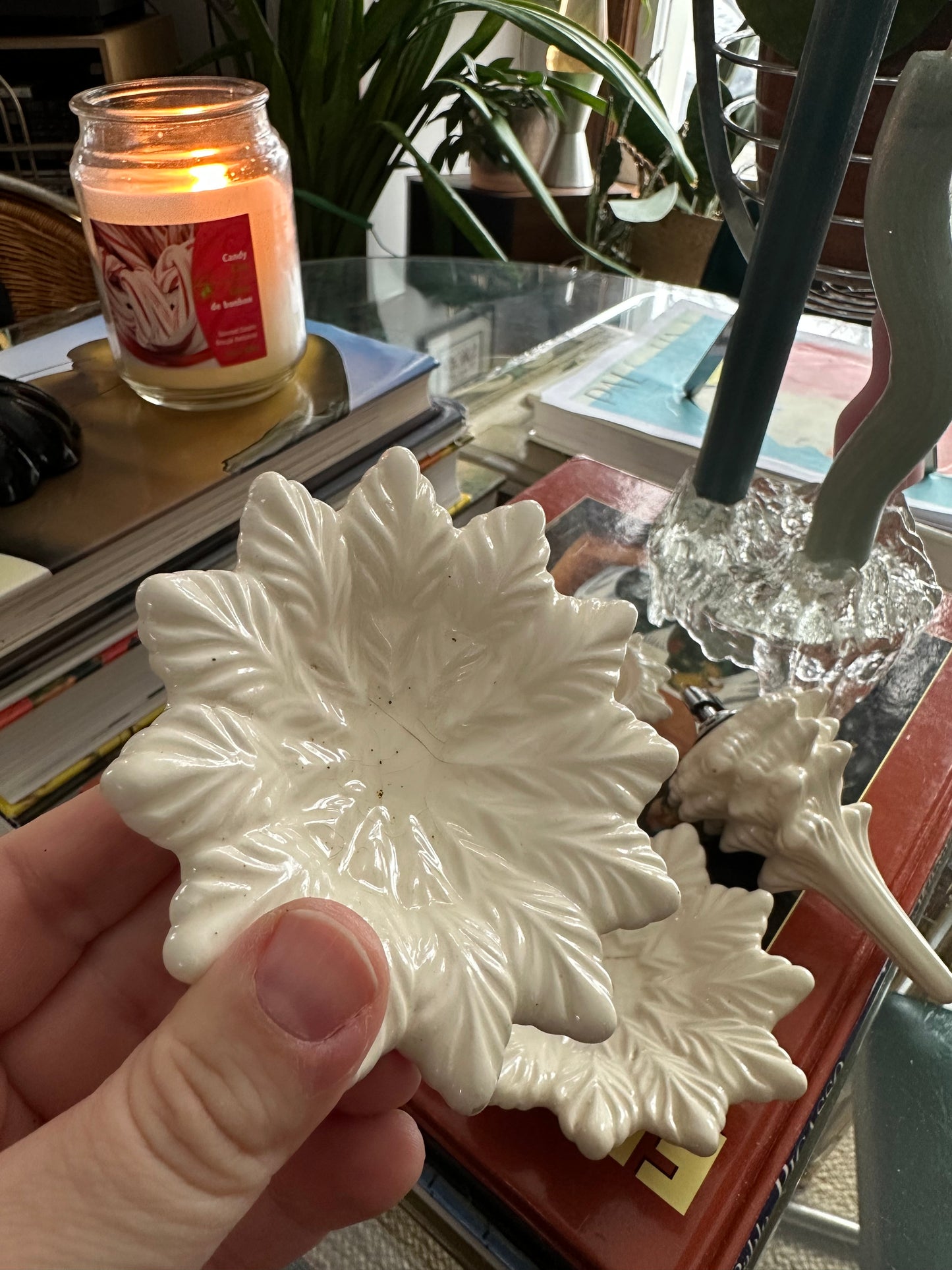 Vintage Stacking Ceramic Christmas Tree Lighter Ashtrays Cream