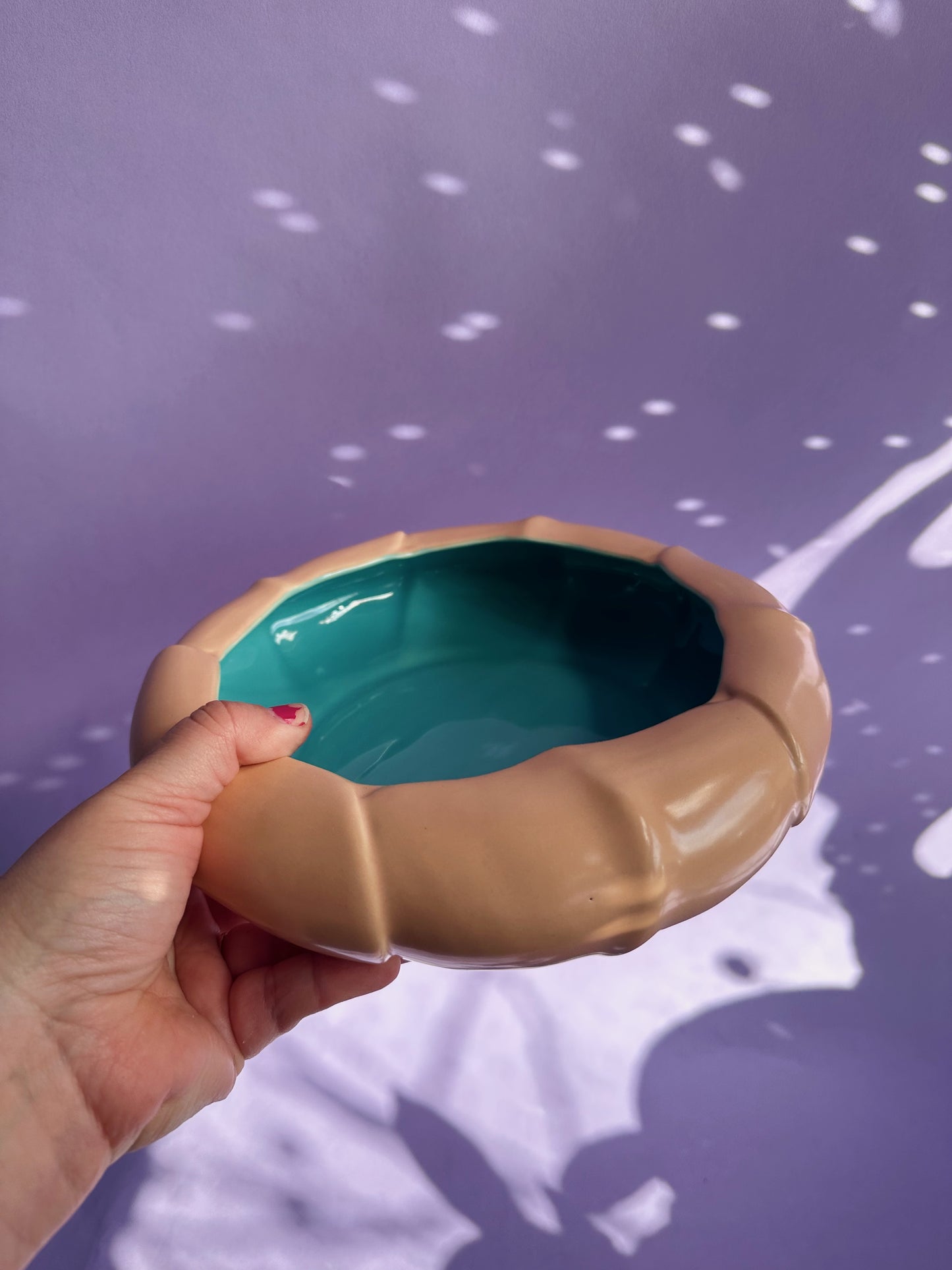 Catalina Pottery Vintage Pottery Bowl Vase Pink Peach Turquoise Blue 1930s