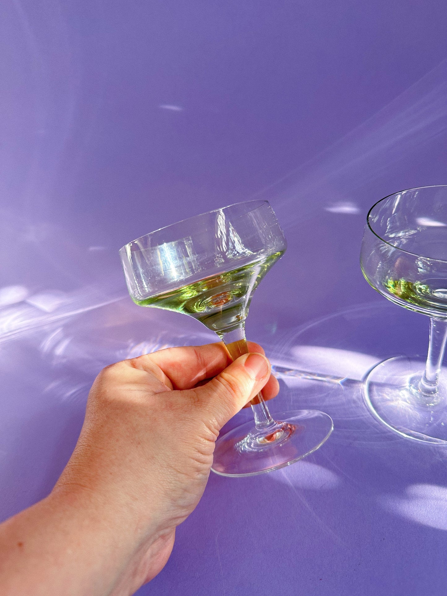 Set of 3 SASAKI Harmony Green Champagnes Coupes, MCM