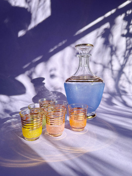 Vintage Art Deco Granite Glass 7pc Decanter Set