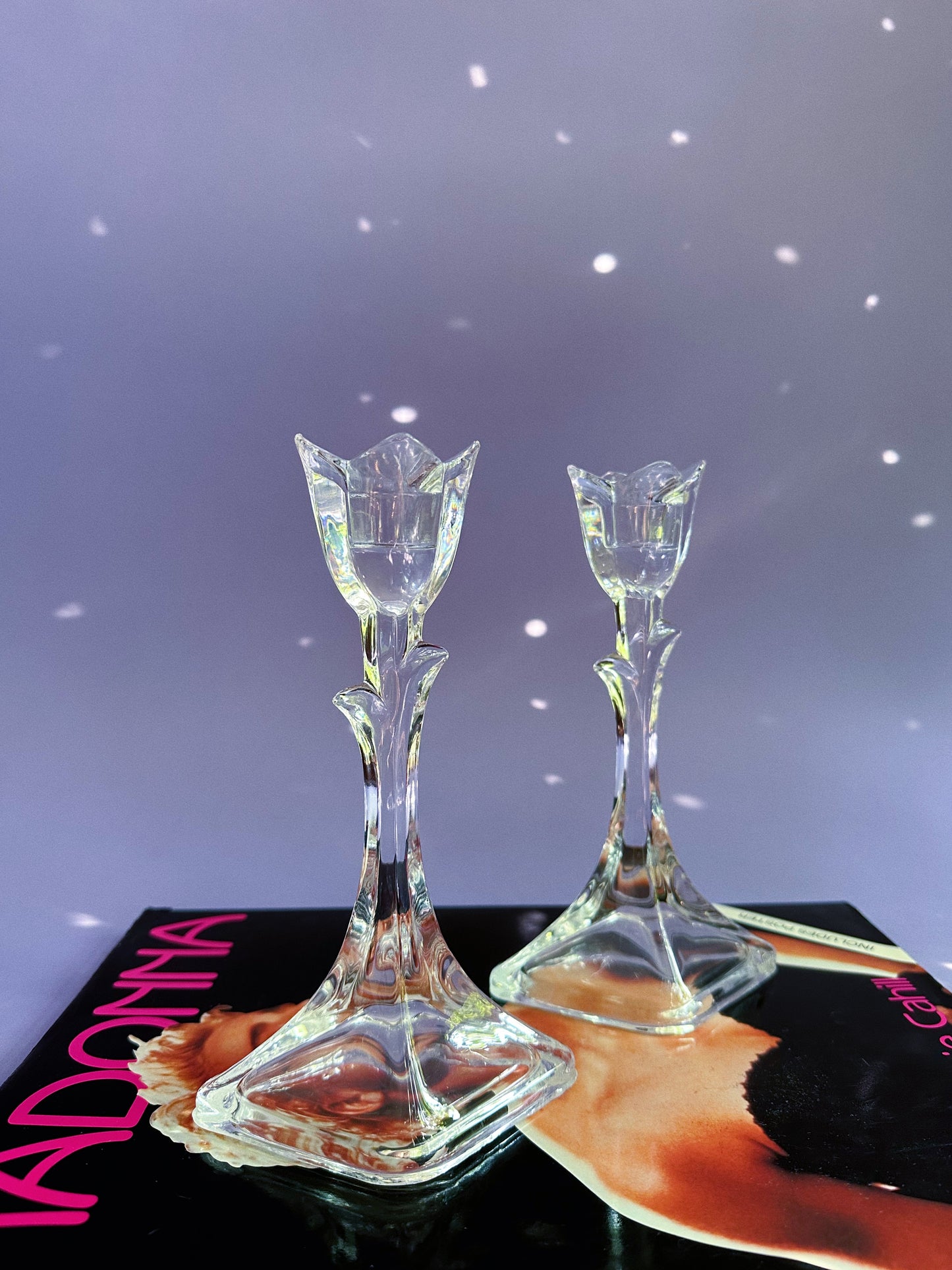 Vintage Crystal Tulip Candlestick Pair