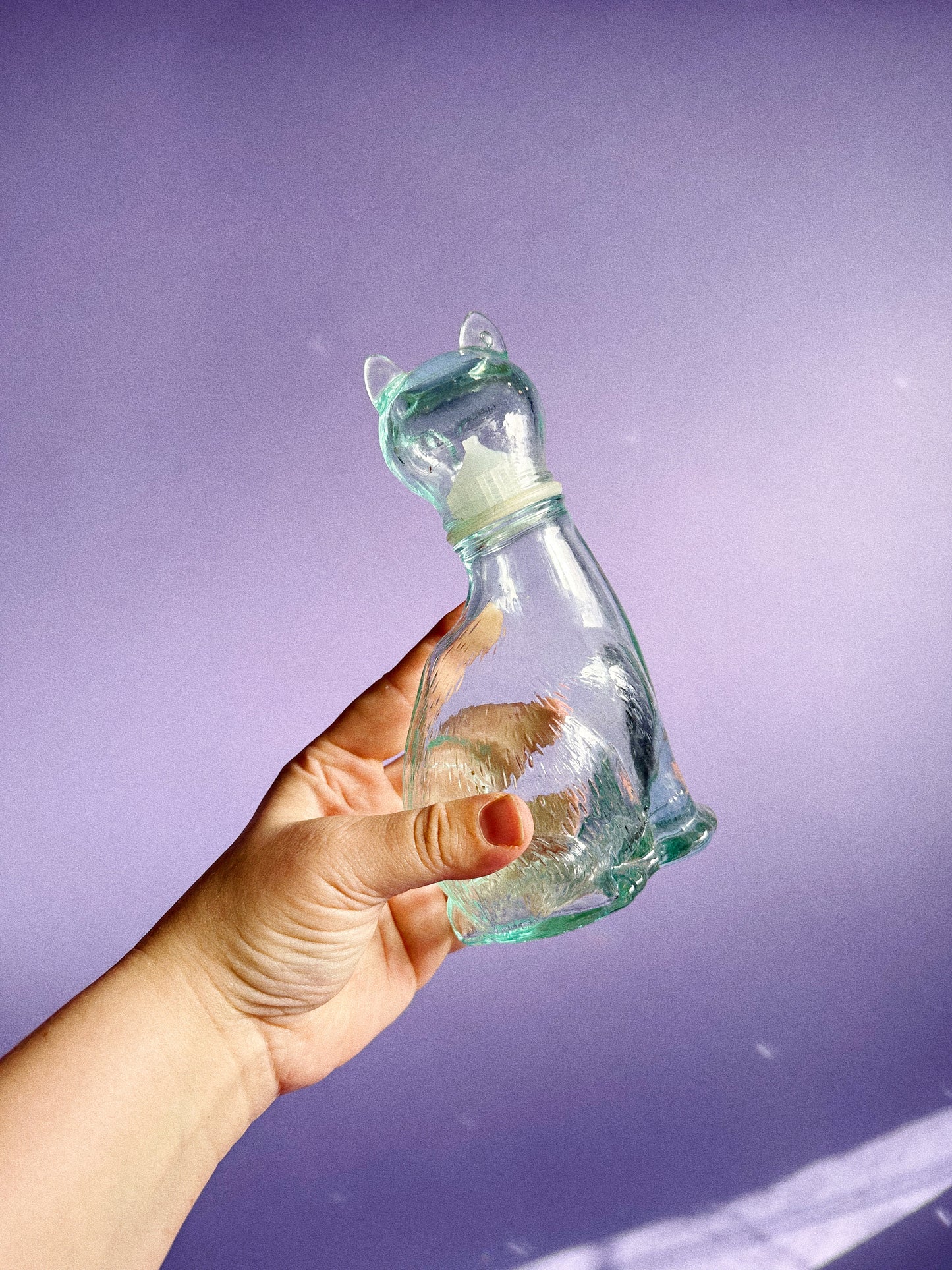 Vintage Blue Green Glass Cat Bottle