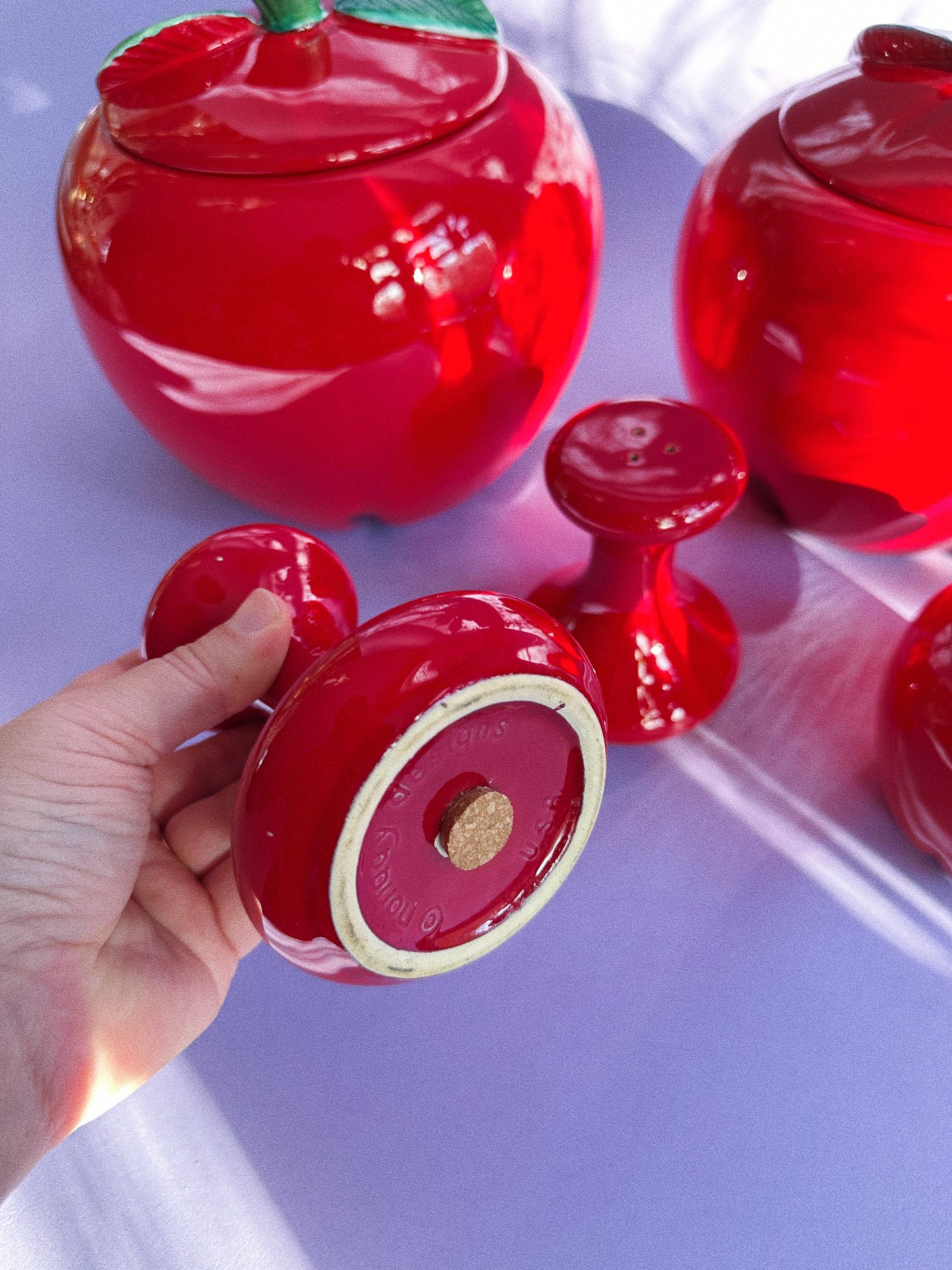 Vintage Red Ceramic Apple Canisters & Salt Pepper Shakers