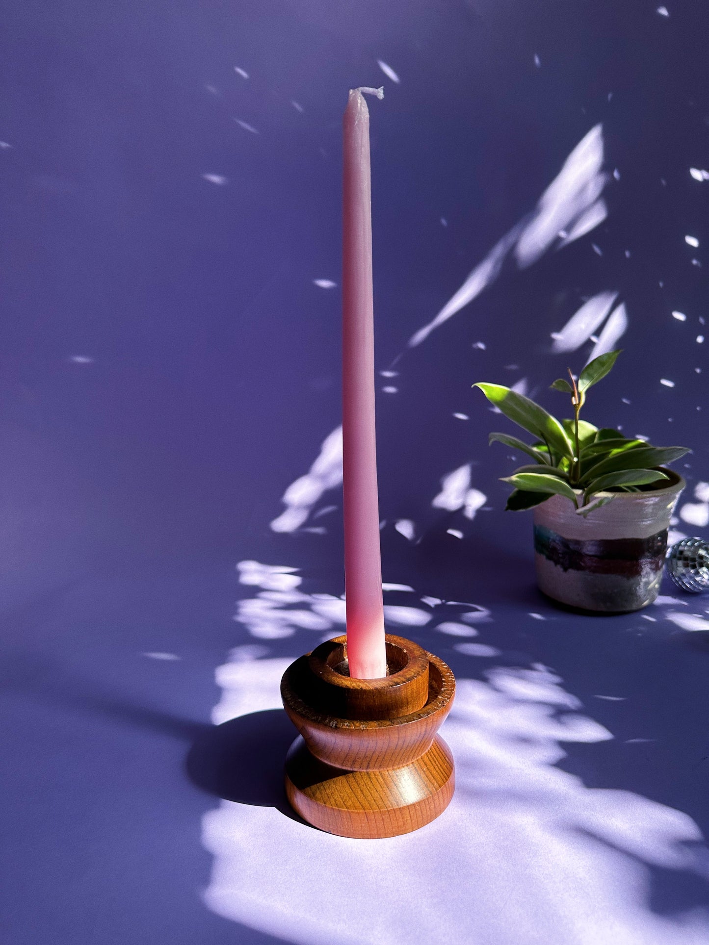 Vintage Handcrafted Wooden Candlestick Taper Candle Holder