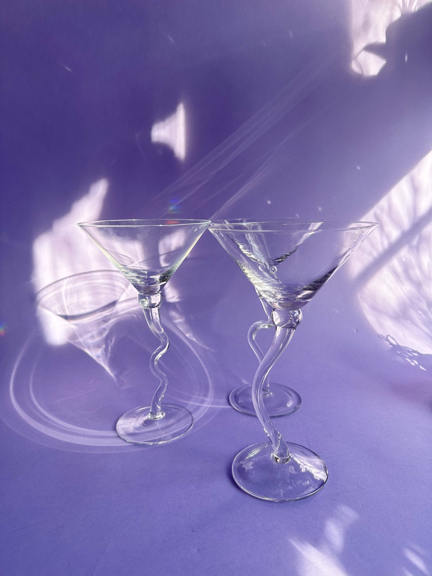 Vintage Tall Large Squigly Stemmed Martini / Cocktail / Mocktail Glasses