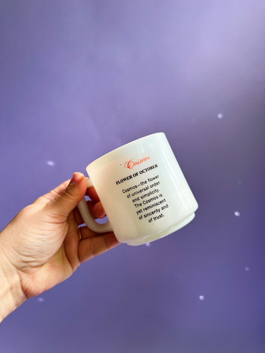 Vintage Brockway Flower of the Month Milk Glass Mug Cosmos October