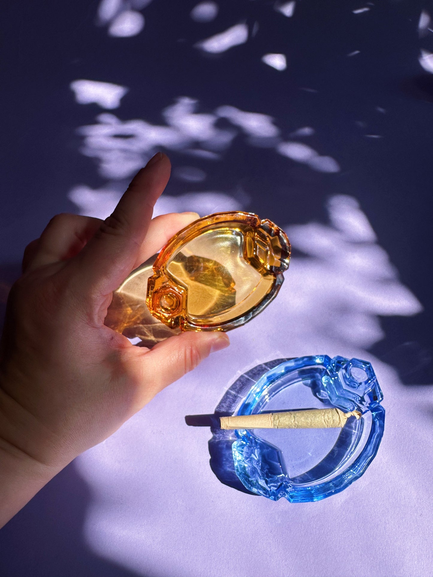 Vintage Blue & Amber Mini Glass Ashtrays