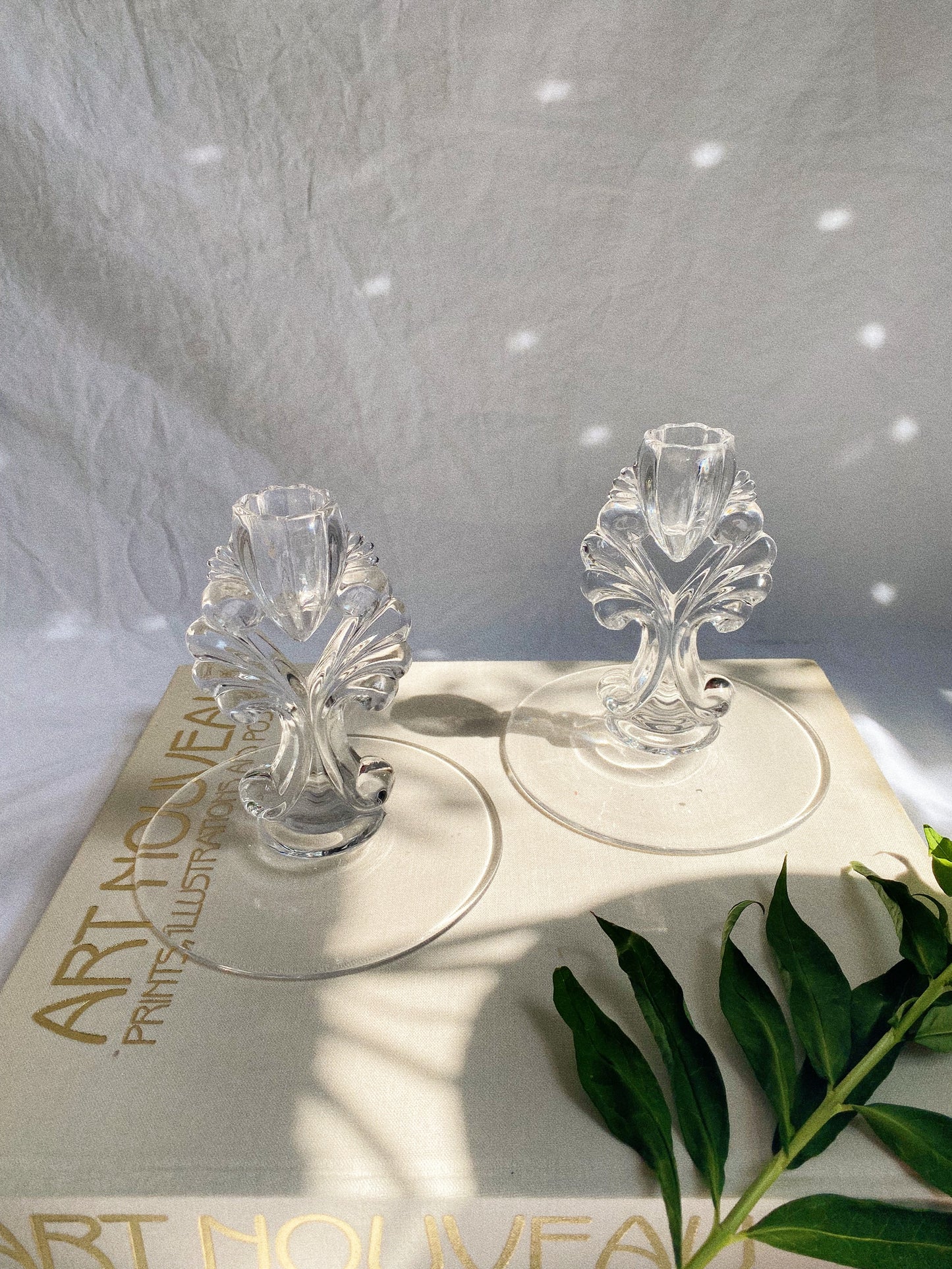 Vintage Manganese Glass (Glows Green!) Tear Drop Candlesticks