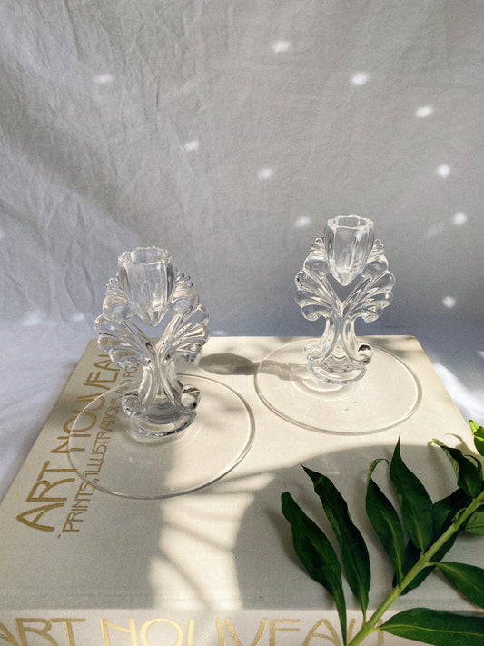 Vintage Manganese Glass (Glows Green!) Tear Drop Candlesticks