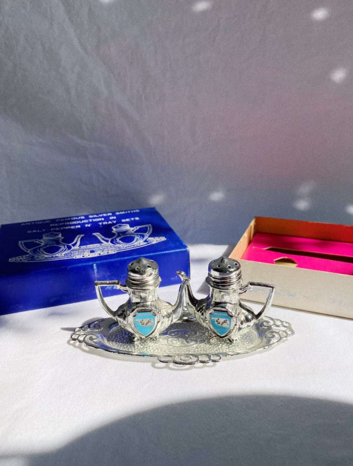 Antique Famous Silver Smiths Salt-Pepper Tray Set - 3 Piece Set