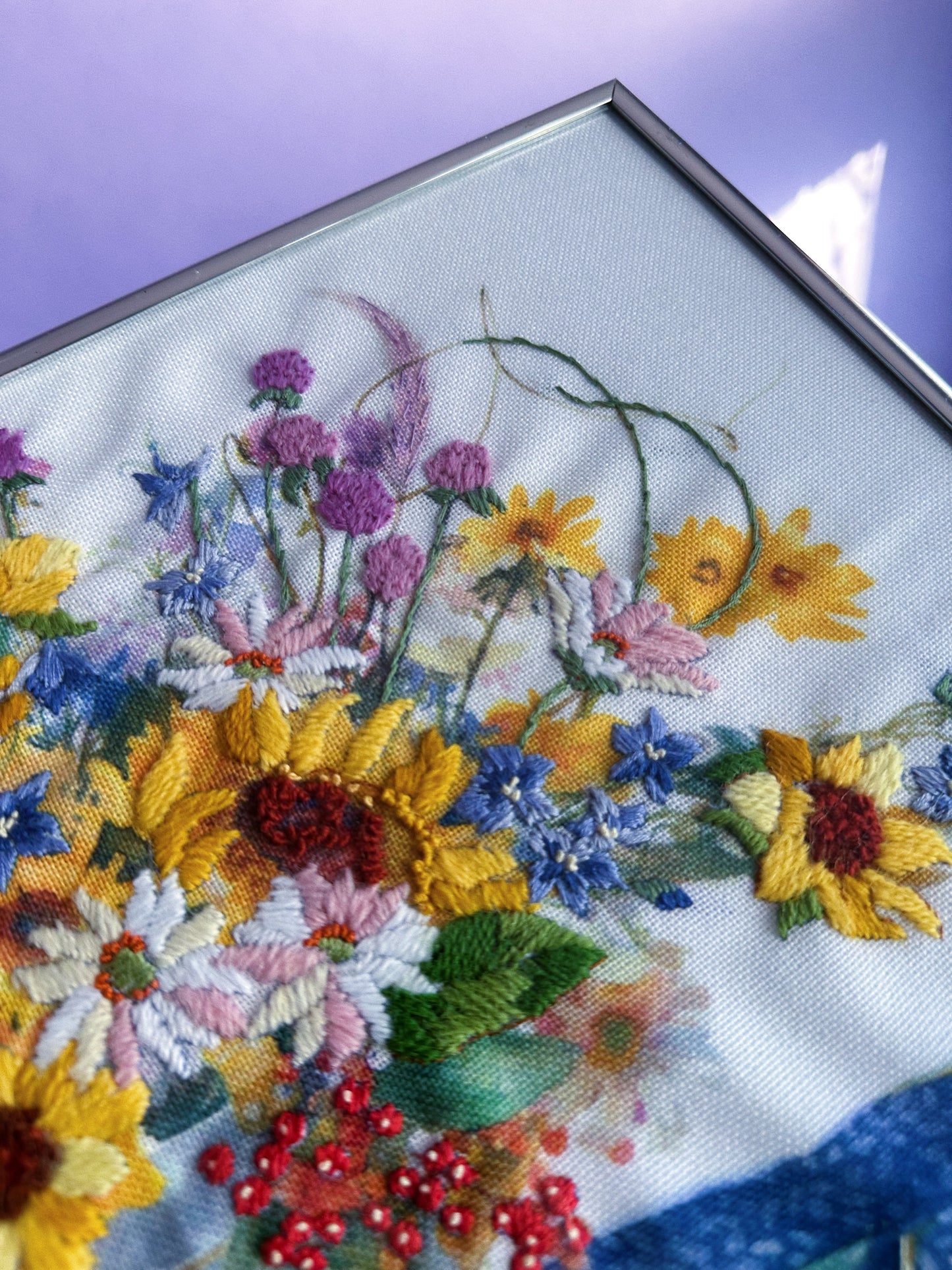 Vintage Sunflower Bouquet Crewel Embroidery Complete Needlepoint