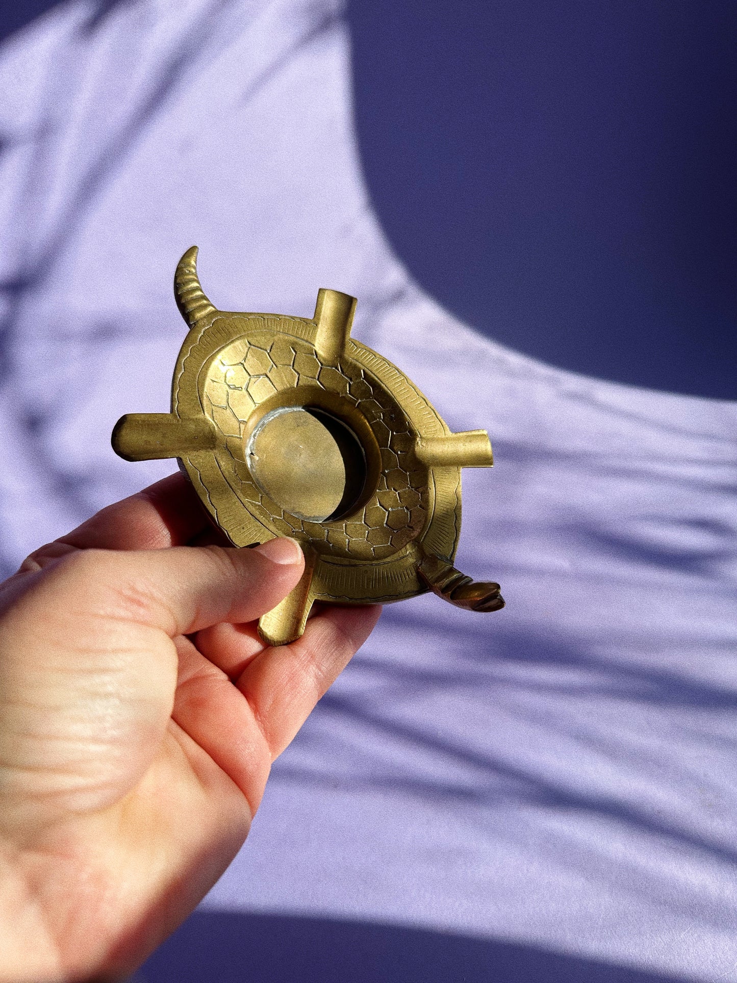 Vintage Brass Turtle on Back Ashtray