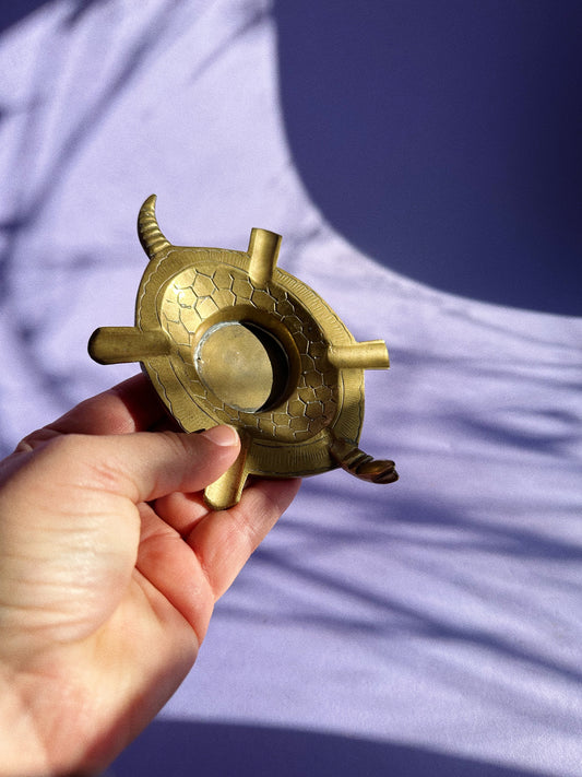Vintage Brass Turtle on Back Ashtray