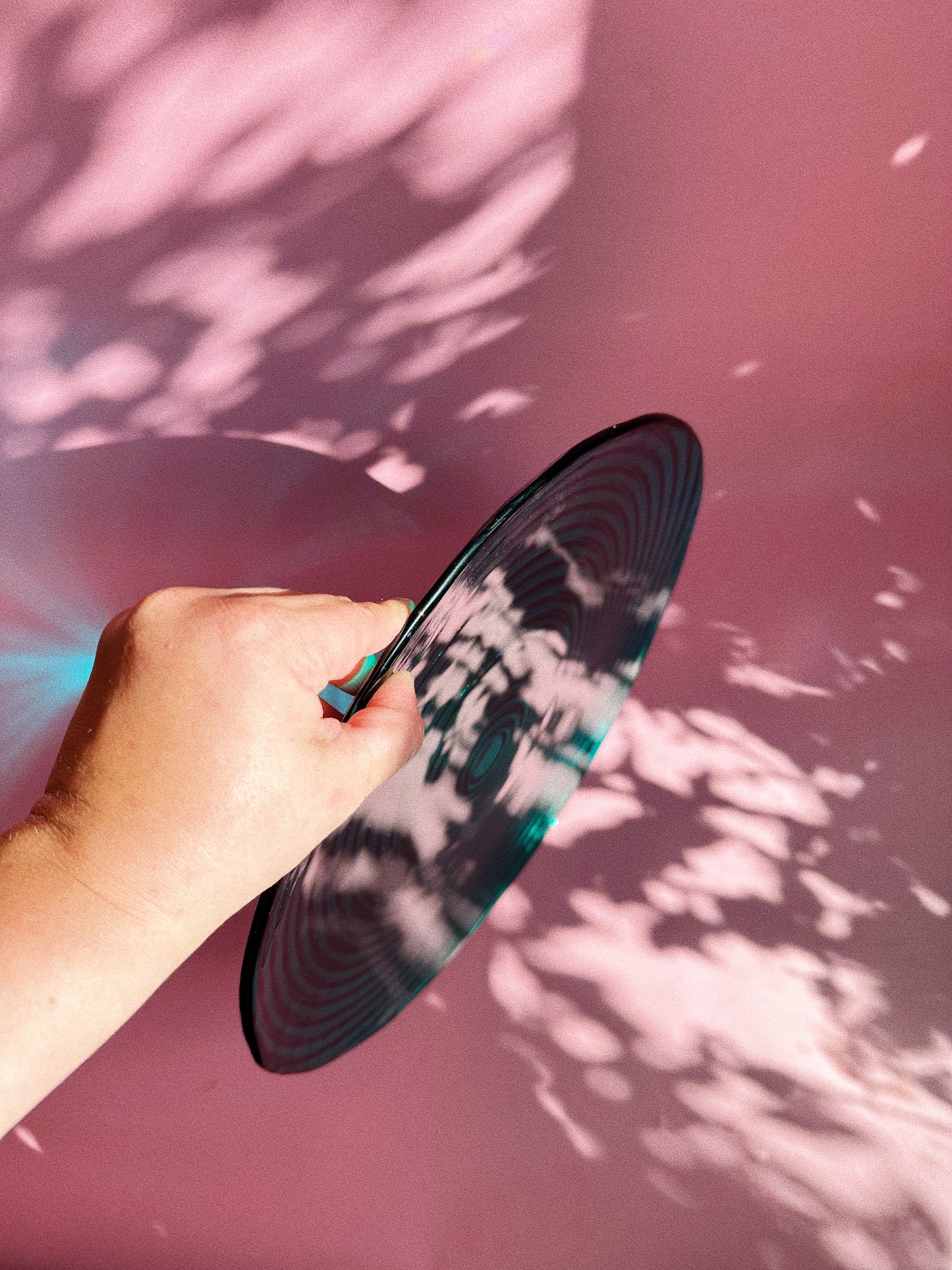 Vintage Swirly Aqua Art Glass Platter