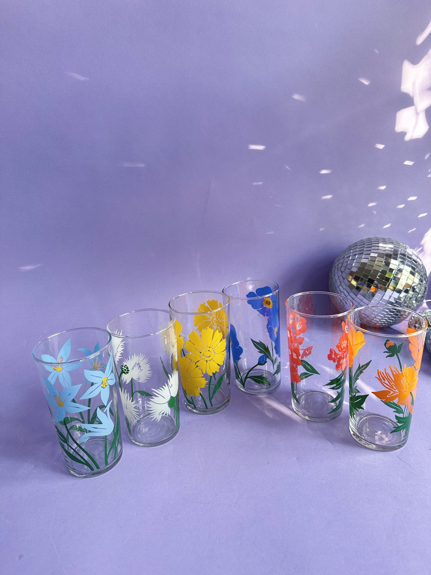 Vintage Set of 6 Libbey Flower Tall Glass Tumblers
