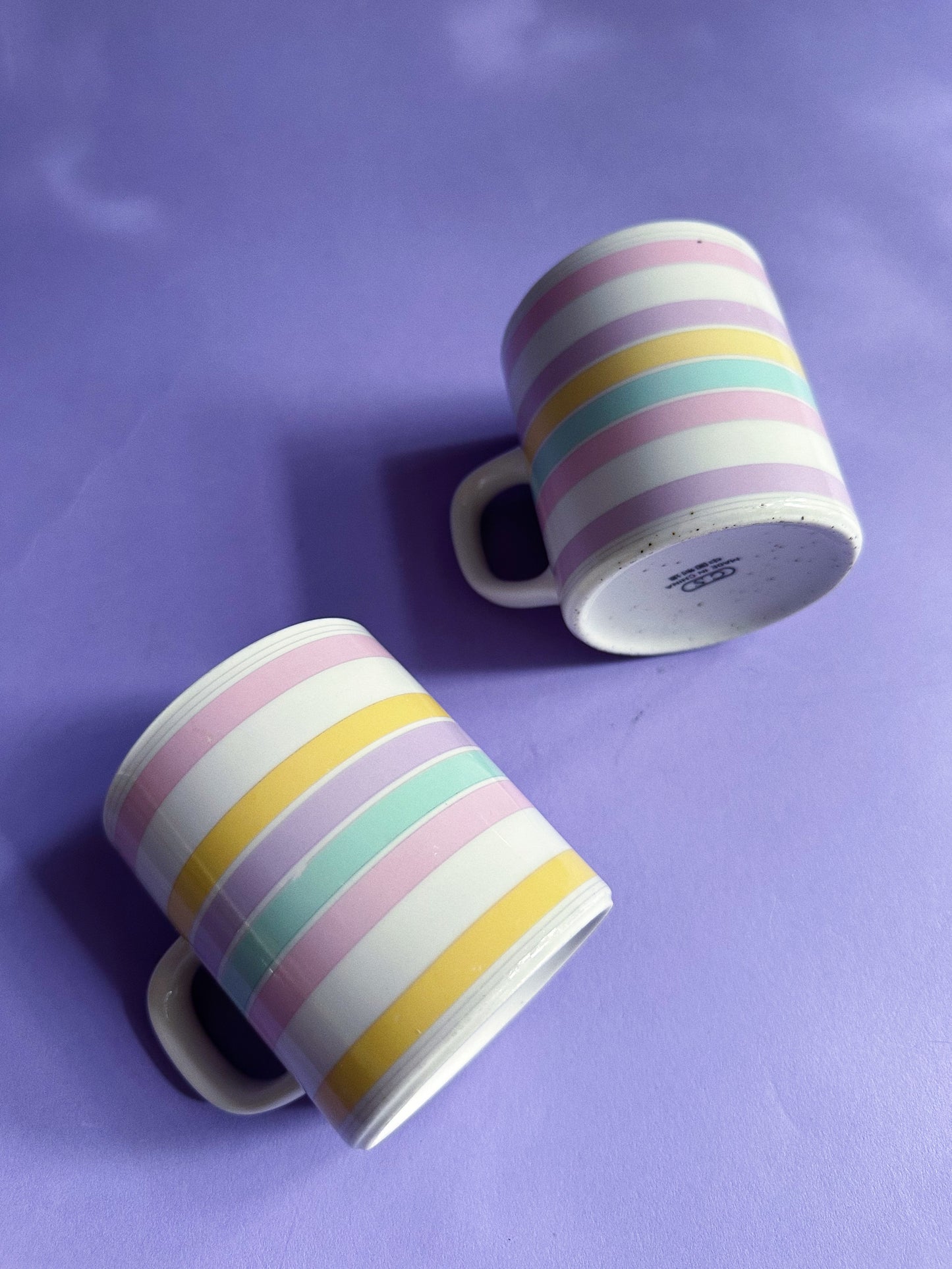 Vintage Pair of Pastel Striped Mugs
