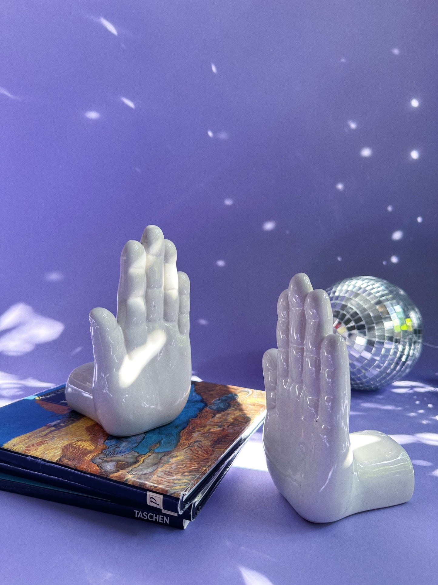 White Ceramic Hands Book Ends VTG 6.25” Weighted W/O Sand MCM NOTE