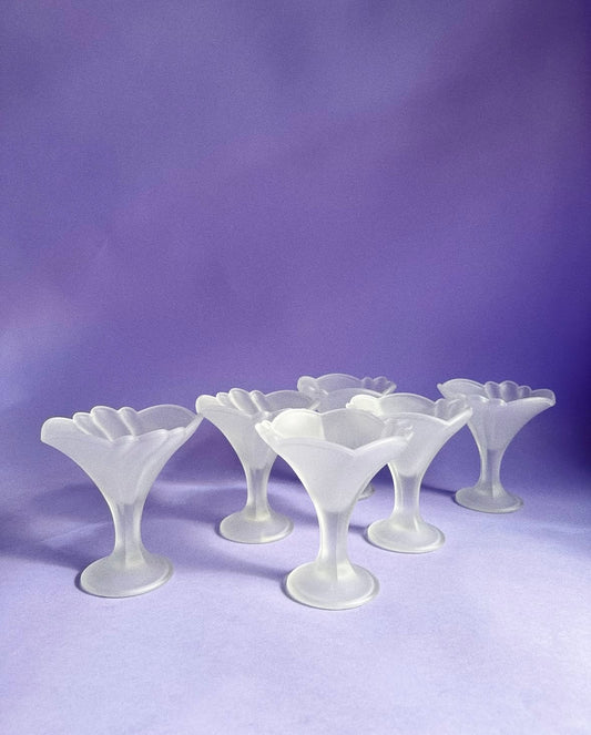 6 Italian Strega Frosted Glass Stemmed Fancy Tulip Ice Cream Dessert Cups Bowls