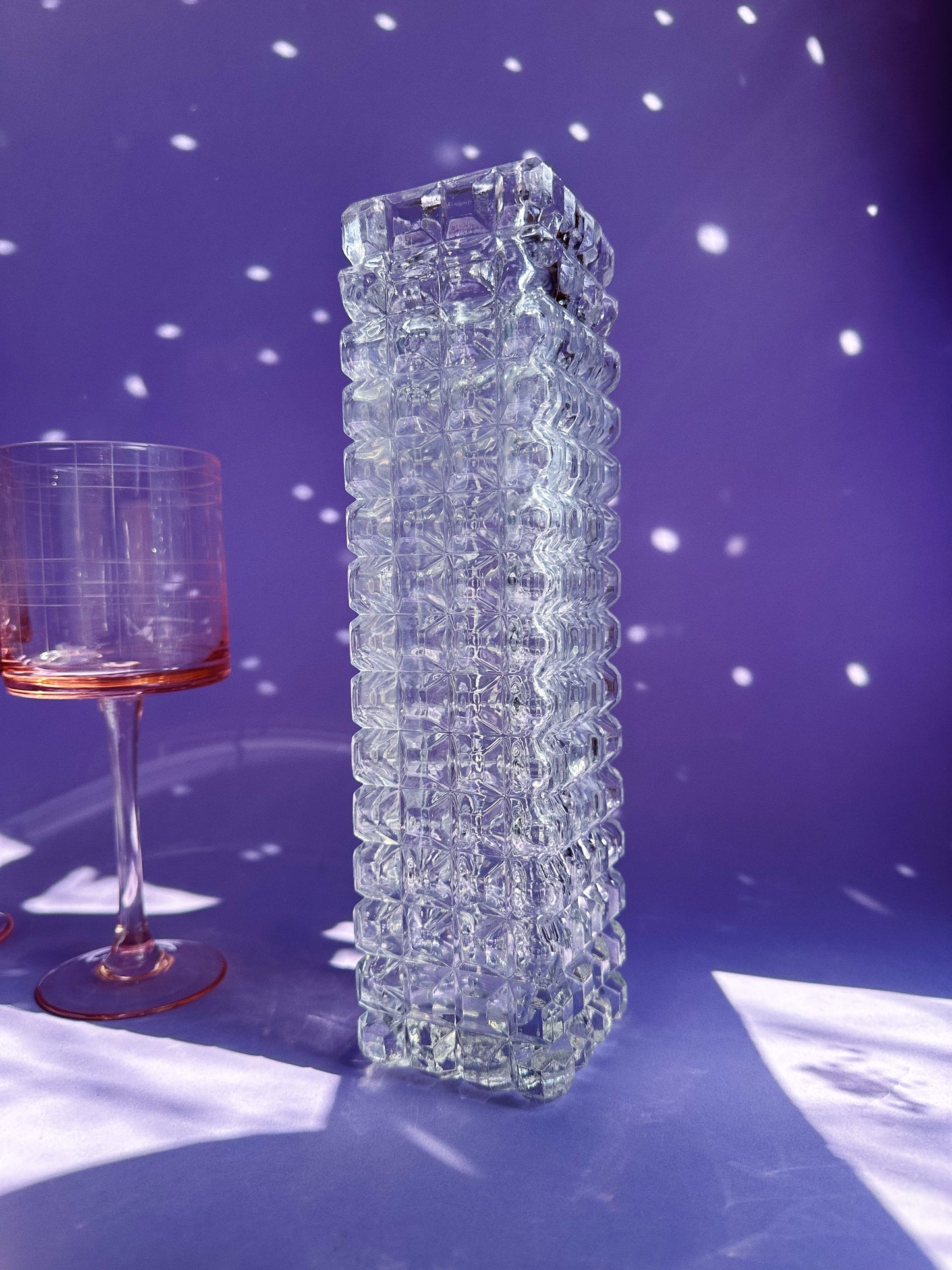 Vintage Geometric Crystal Tall Thin Heavy Vase