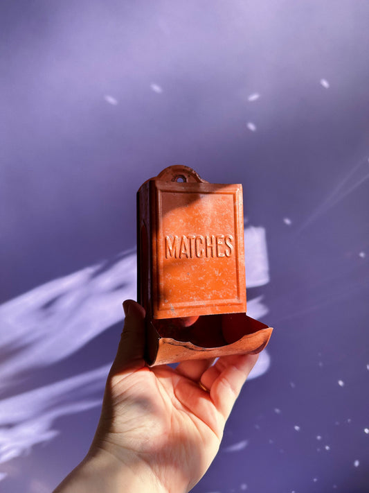 Vintage Tin Kitchen Match Box Holder Wall Mount Red