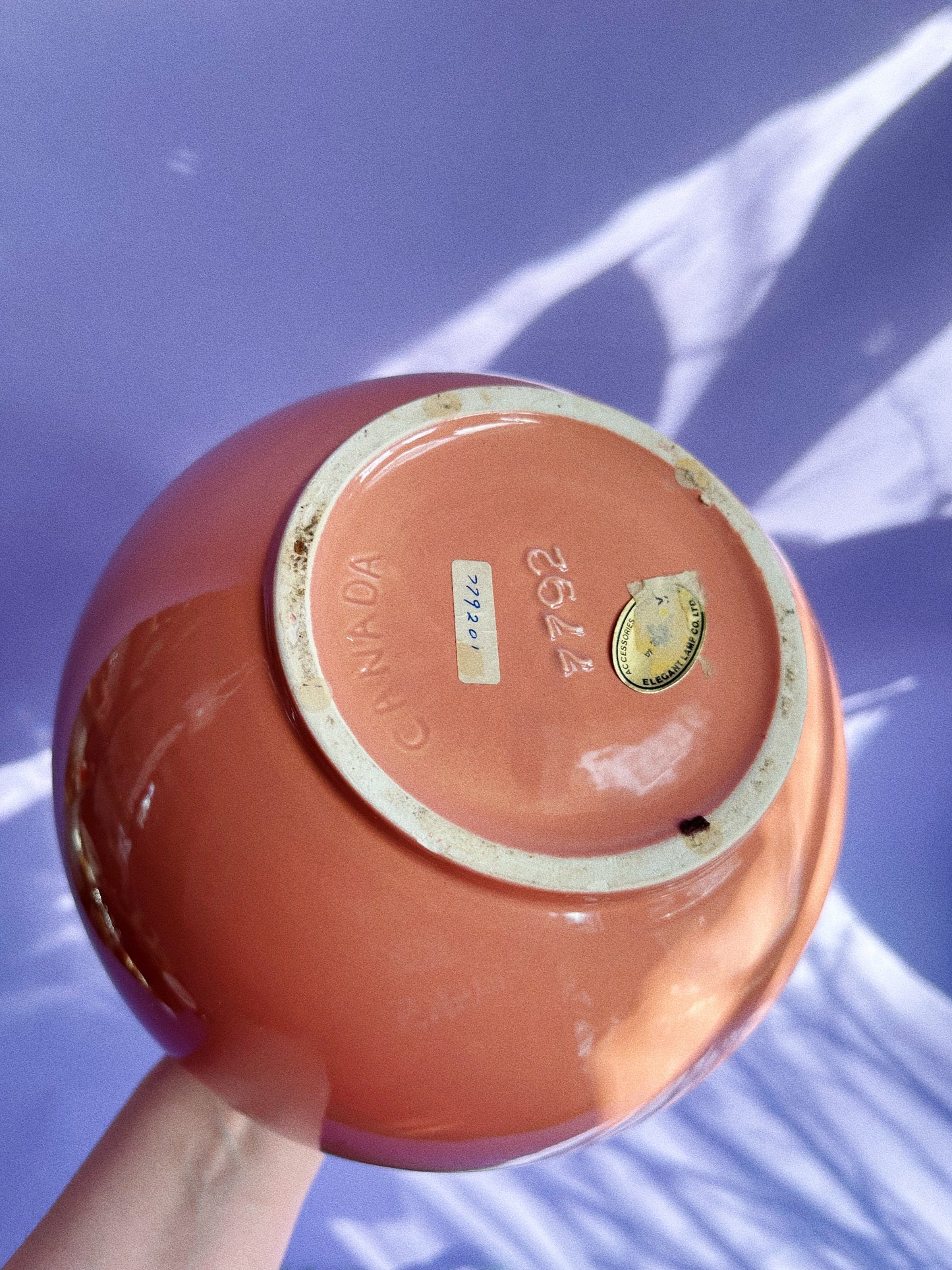 Vintage 80s Peach Art Deco Revival Round Vase