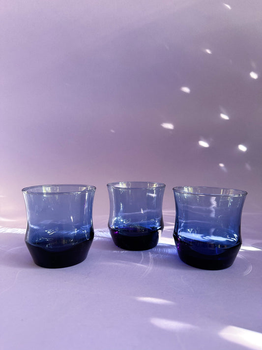 Vintage Libbey Apollo Blue Rocks Glasses - Set of 3 - MCM Barware