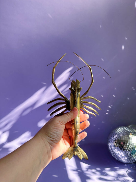 Vintage Brass 12" Shrimp Lobster Crawfish Sea Creature Wet Bug Langoustine