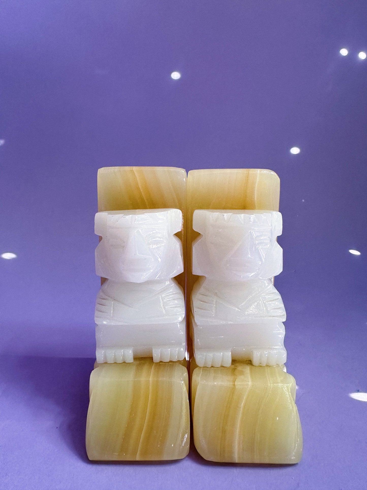 Vintage Mayan Tiki 5" Alabaster Stone Carved Bookends 1960's-70's