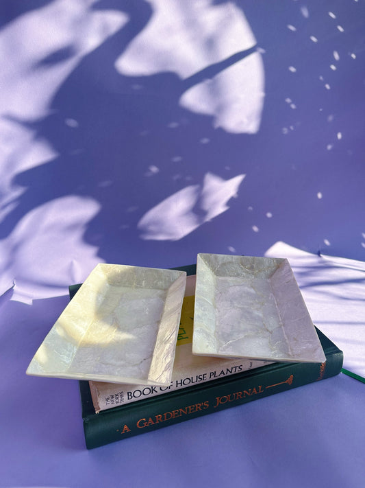 Vintage Pair of Capiz Shell Rectangle Throw Dishes