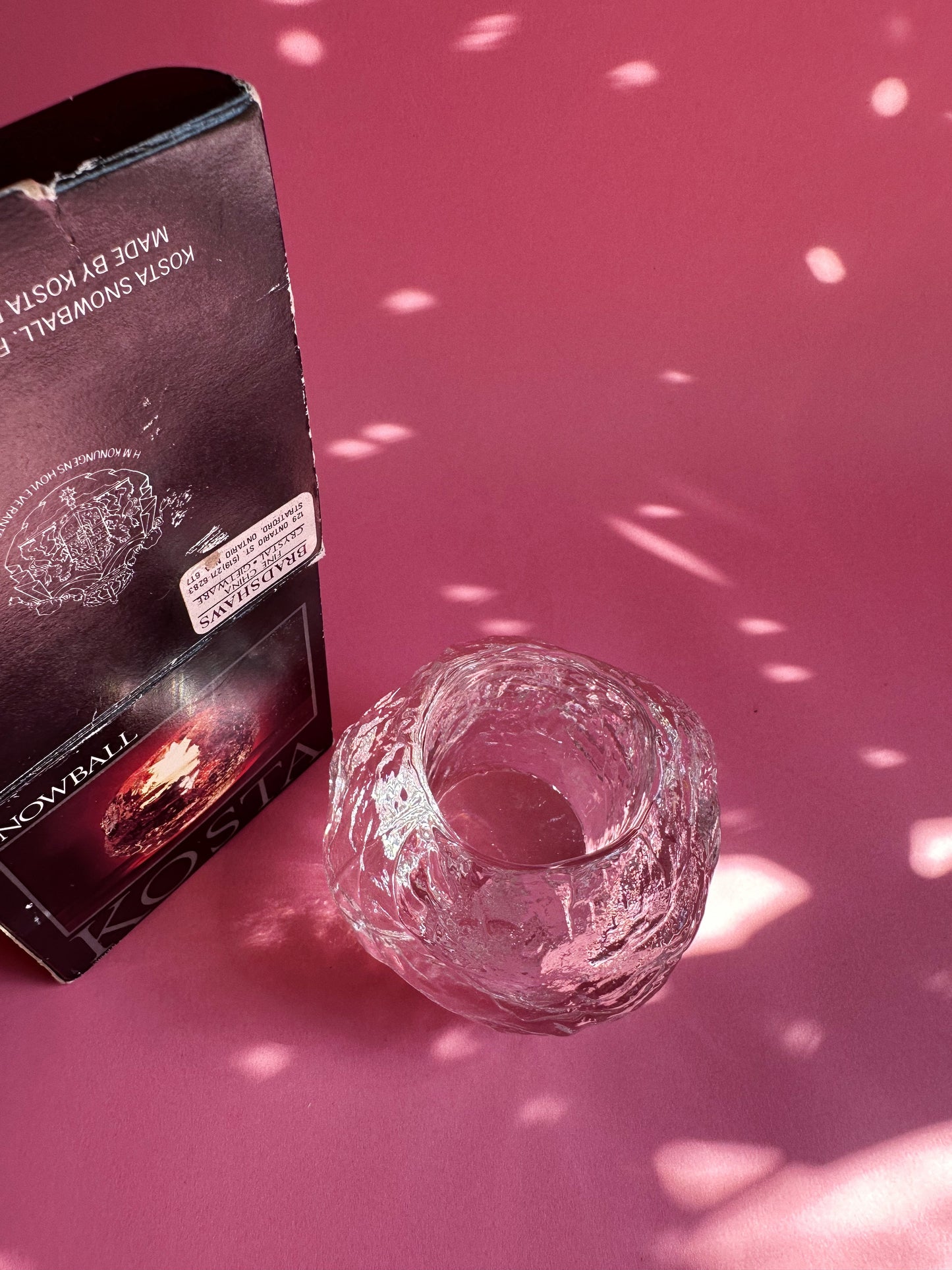 Vintage Kosta Boda Crystal Snowball Votive Sweden Tea Light Candle In Box