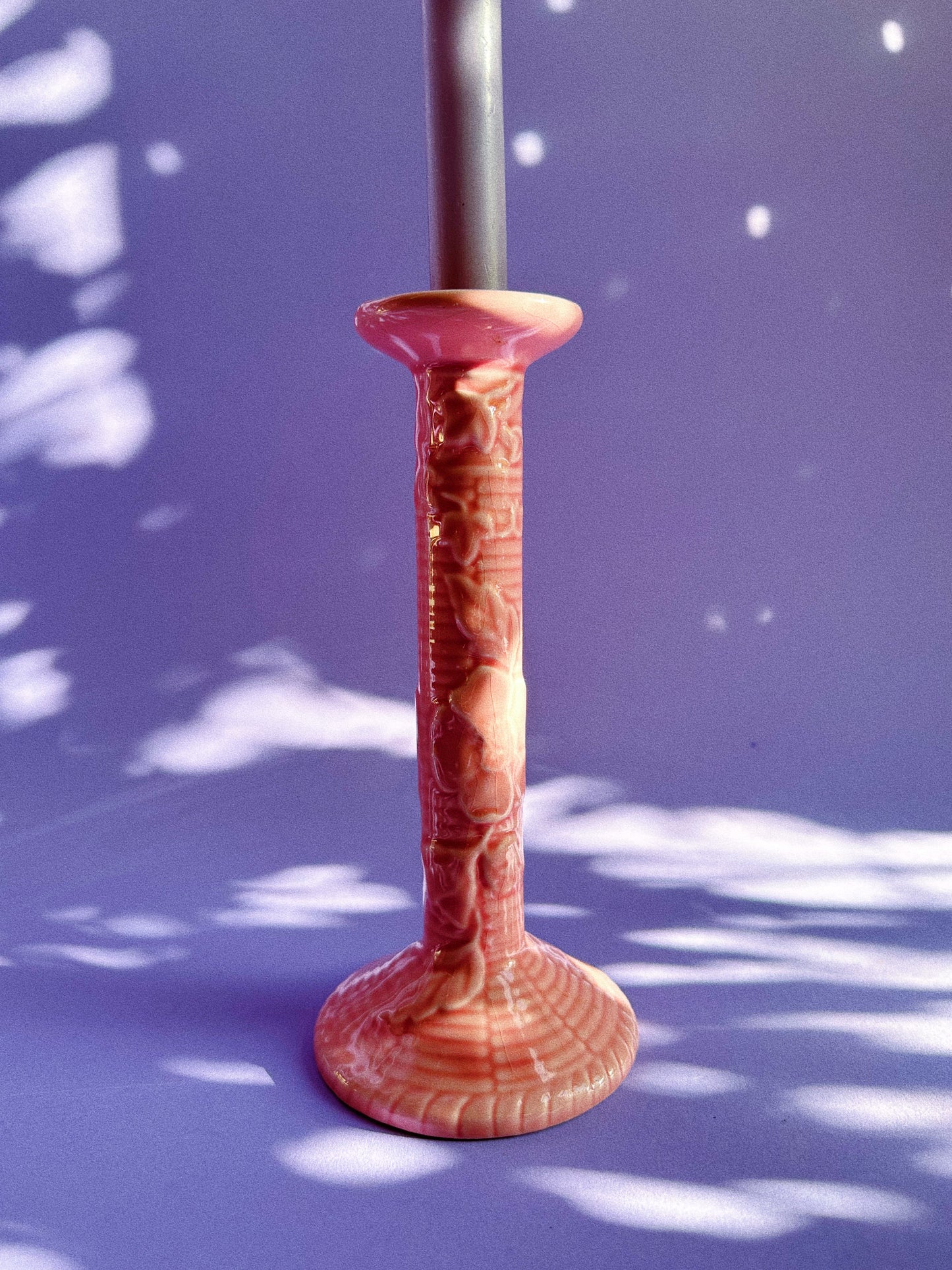 Vintage Rare Pink Bordallo Pinheiro Ceramic Candlestick
