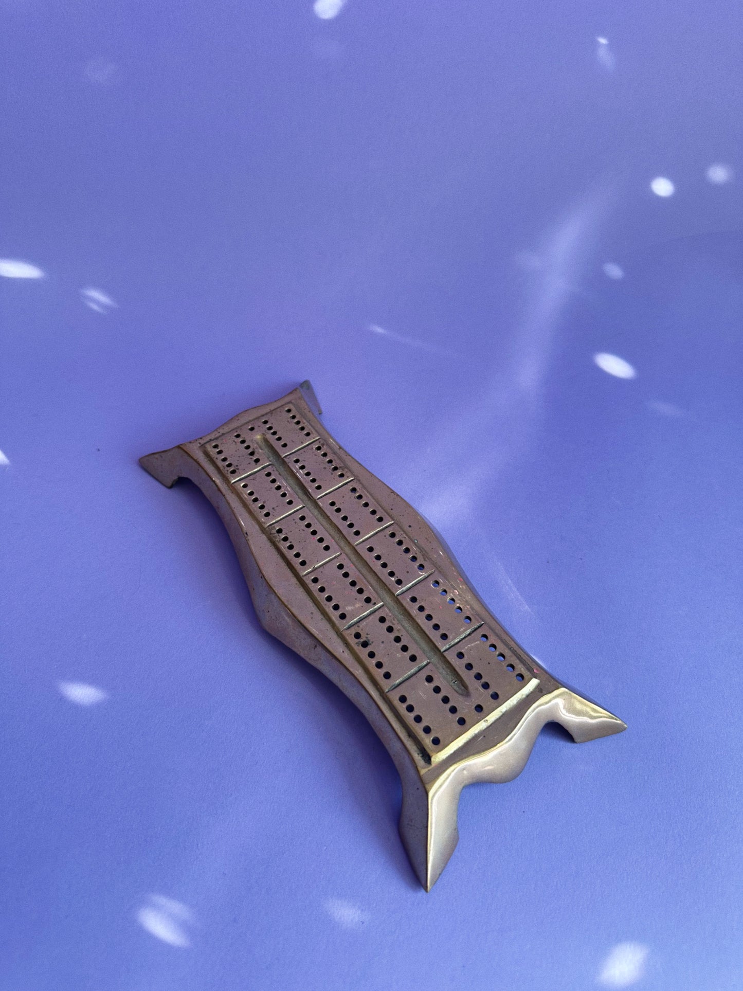 Vintage 1970s Ornate Brass Cribbage Board