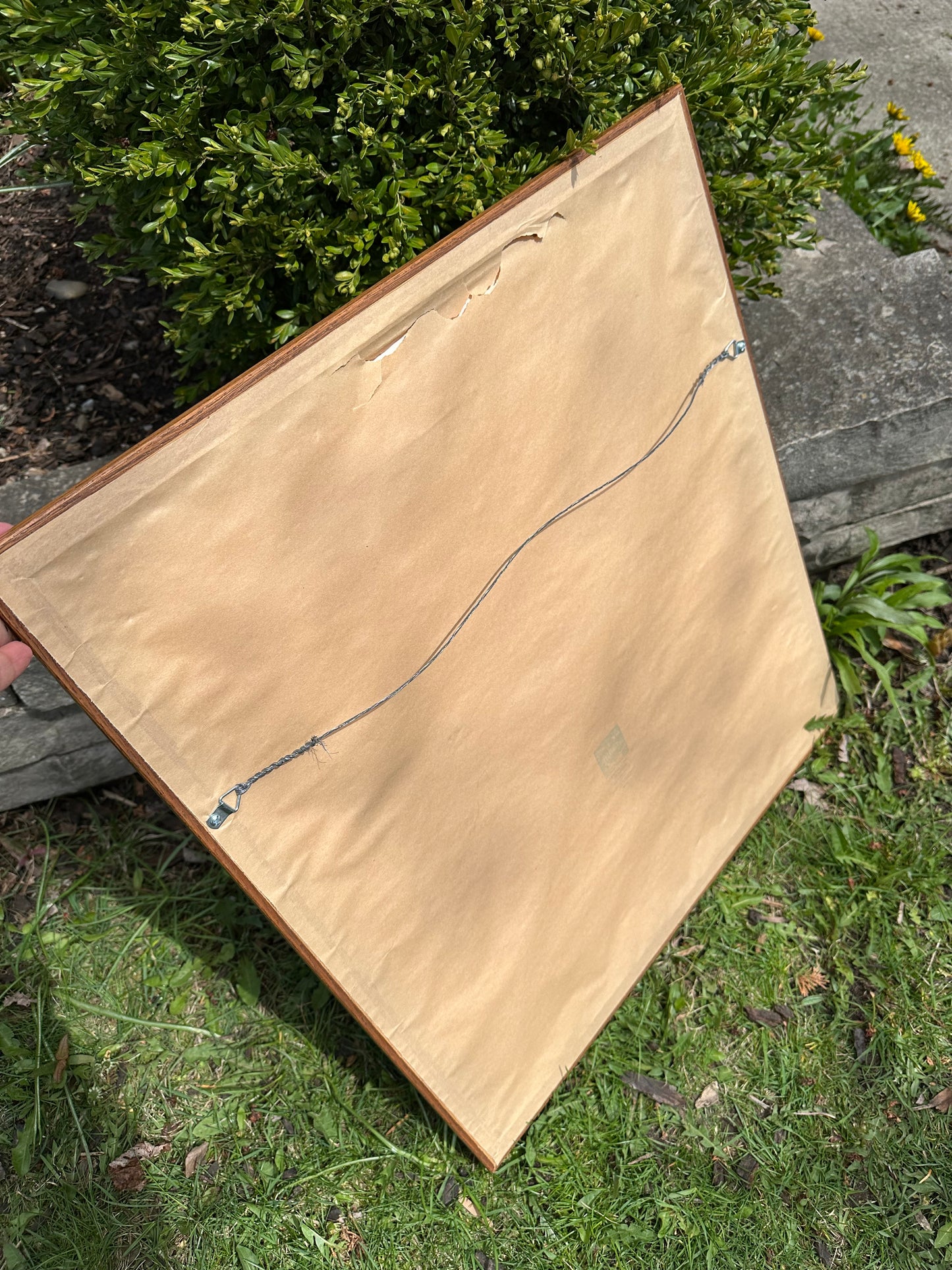 Vintage Framed Needlepoint “Contented Cat" 2413 Orange Tabby Flowers Hallmark