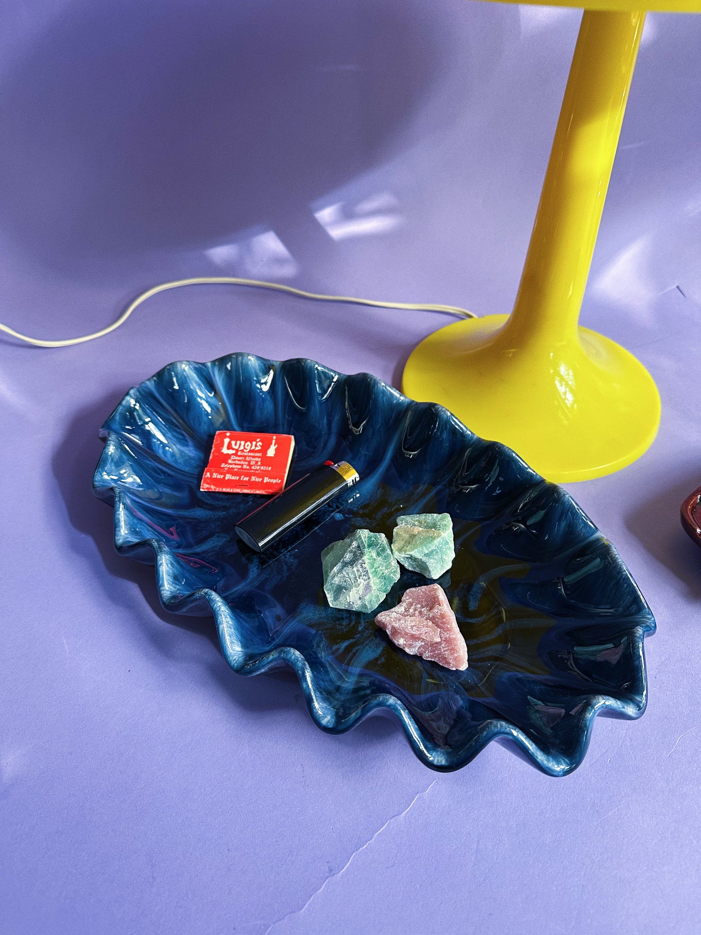 Artisan Made Blue Mountain Pottery Ruffled Dish Blue Dripped Glaze