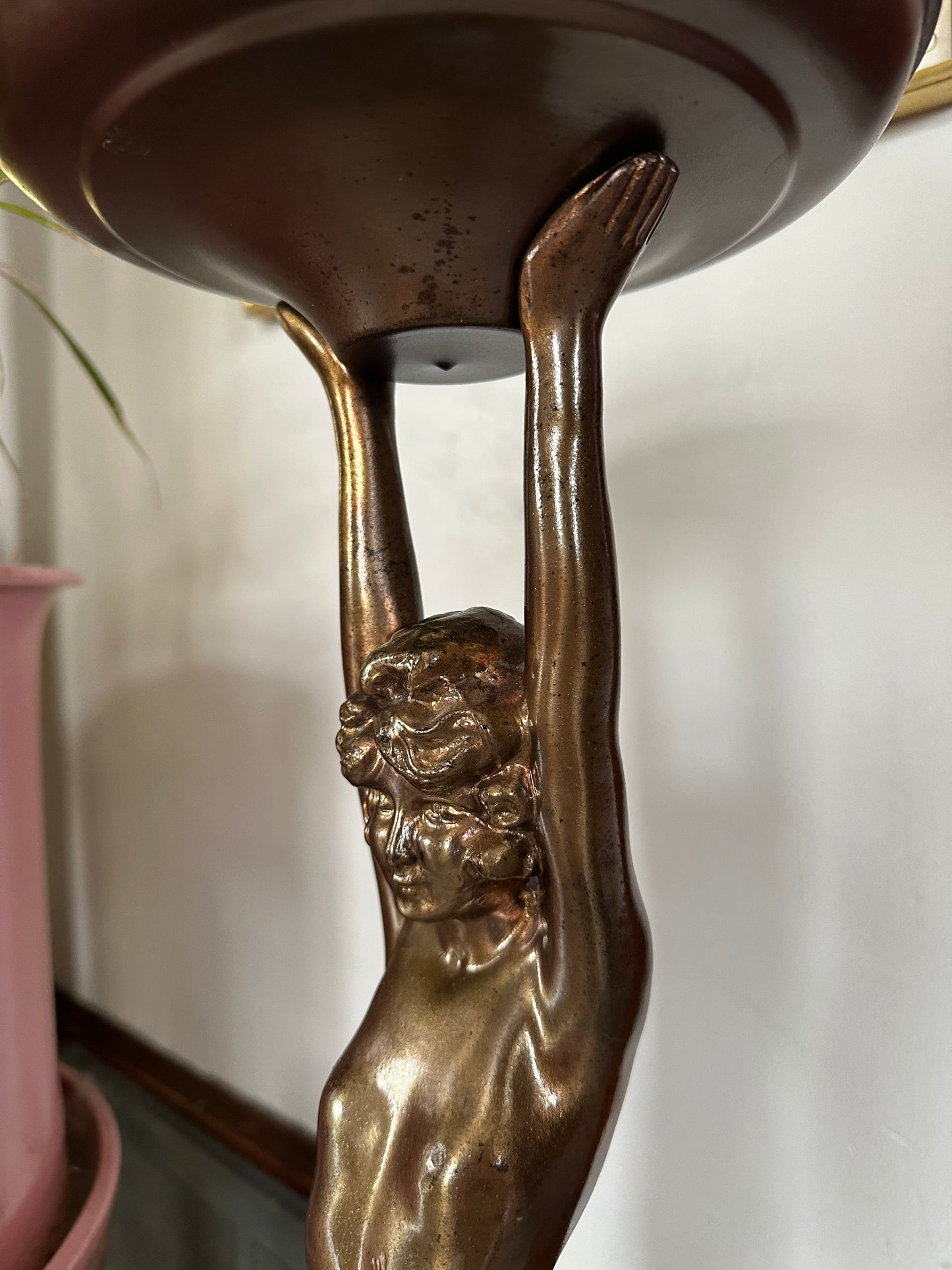 Art Deco Bronzed Spelter Nude Woman Stranding Ashtray | Plant Stand