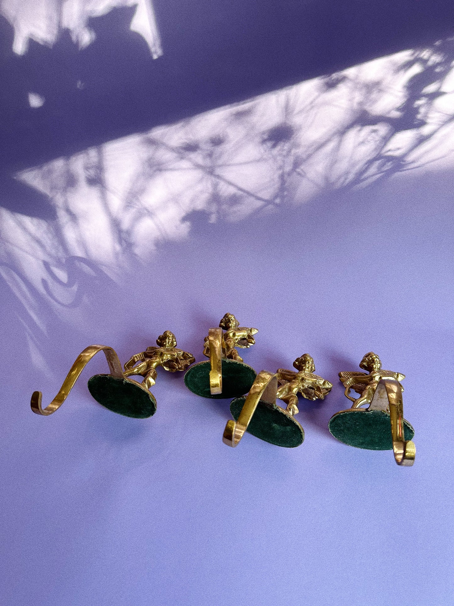 Vintage Solid Brass Cherub Stocking Mantlepiece Hangers