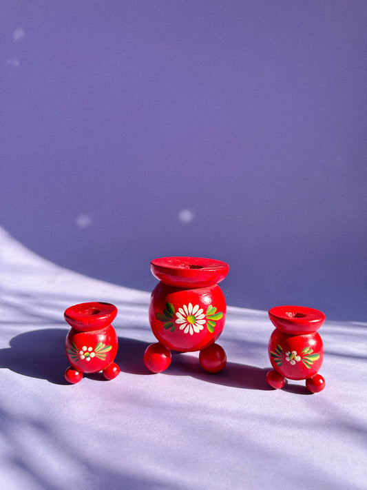Handpainted Swedish Candle Holders: Folk Art Floral Decor, Set of 3