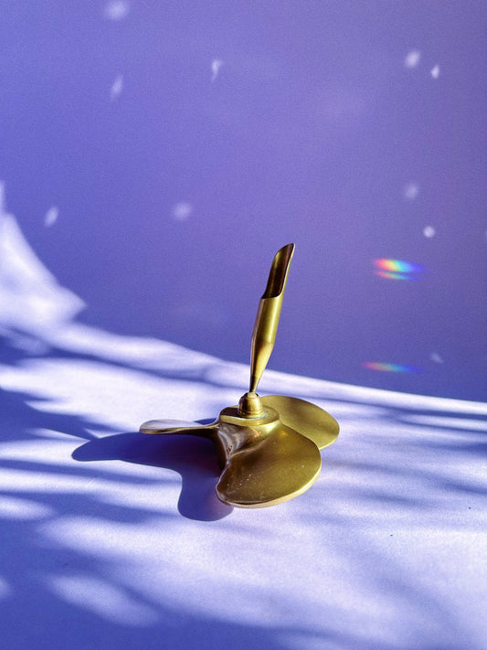 Vintage Solid Brass Propeller Pen / Flower Holder