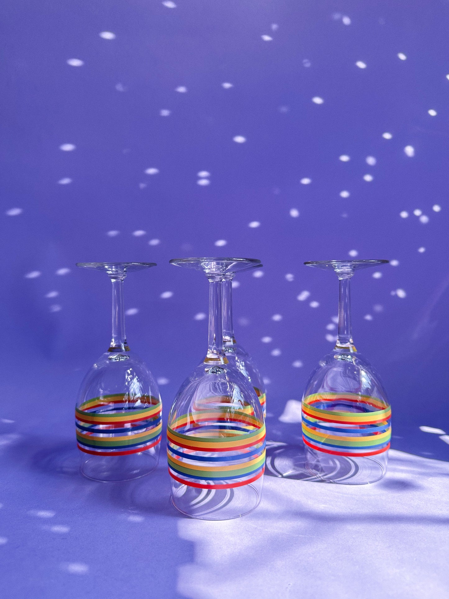 Vintage Set of 4 Libbey Mambo Fiesta Stripped Red Green Blue Yellow Wine Glasses