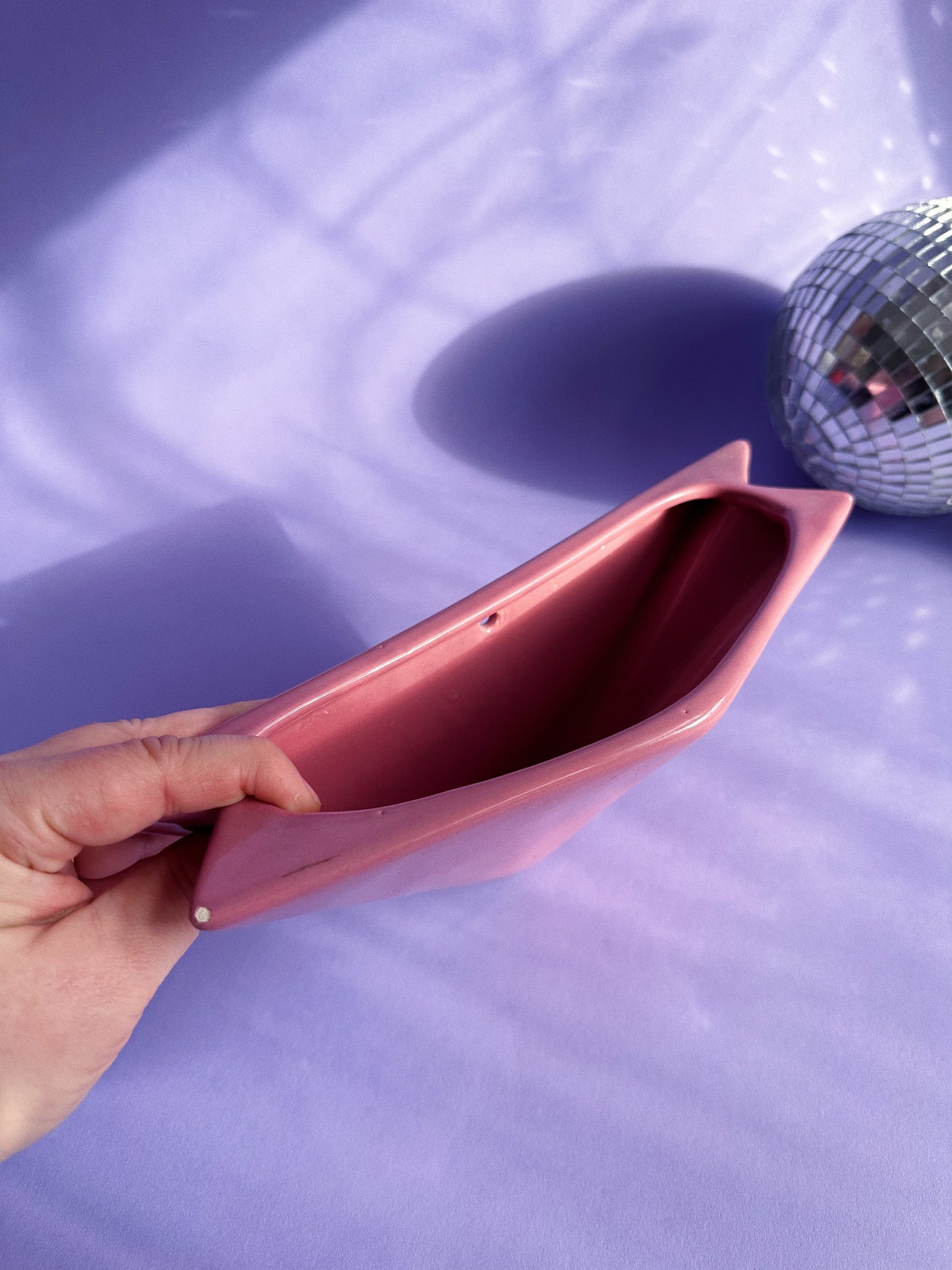 Vintage Post Modern Ceramic Dusty Rose Wall Pocket