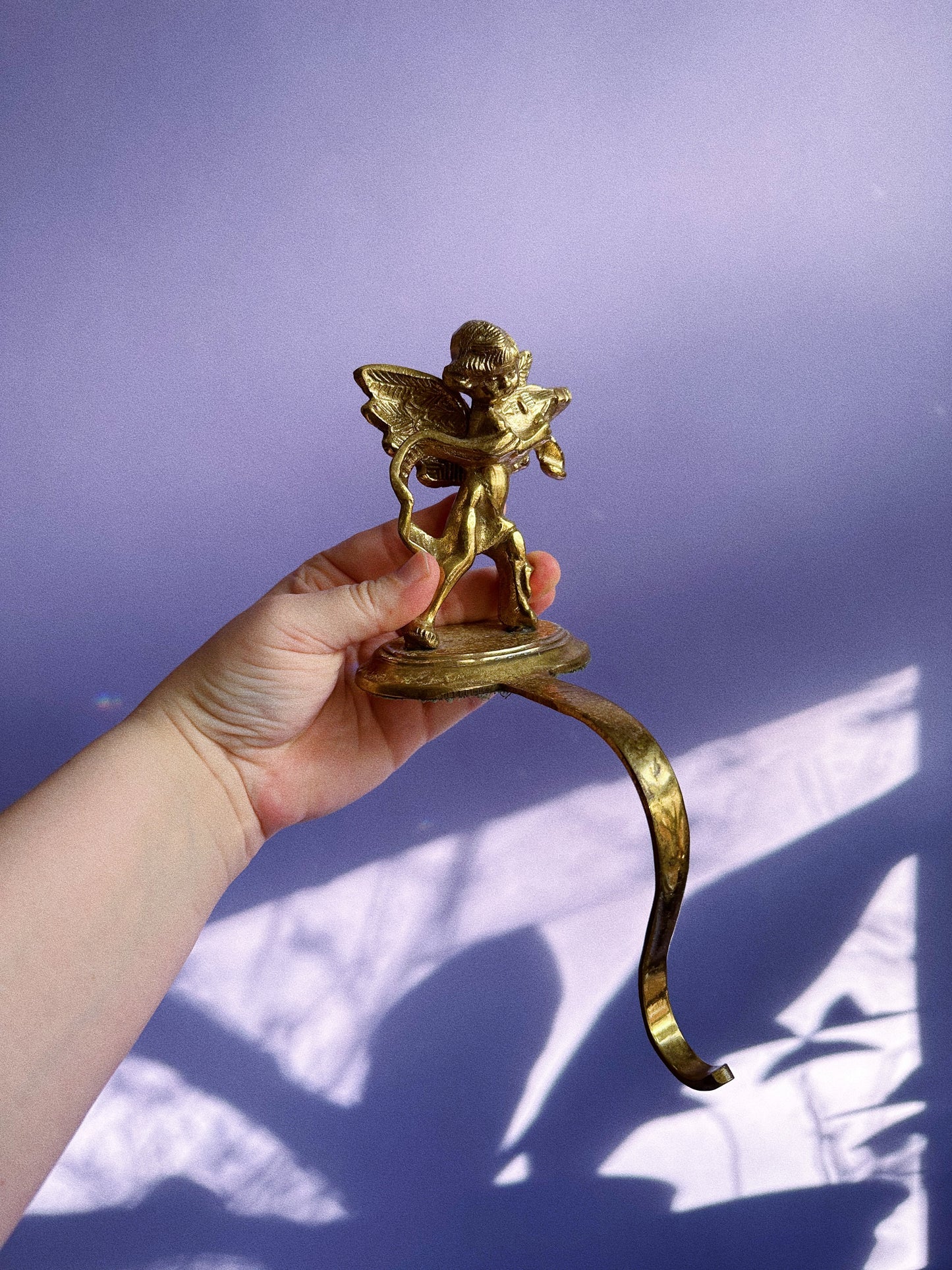 Vintage Solid Brass Cherub Stocking Mantlepiece Hangers