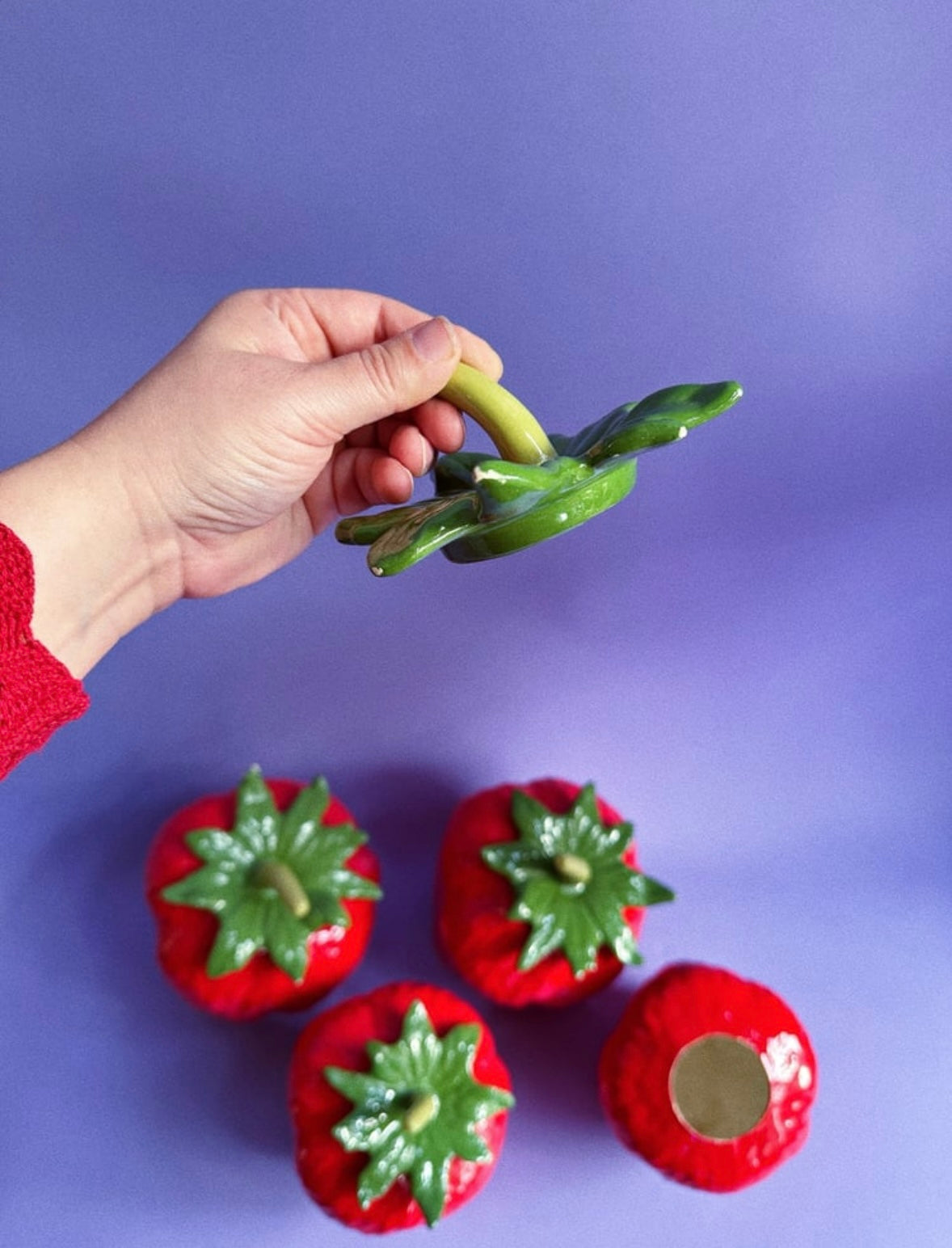 Vintage Set of 4 Ceramic Glazed Strawberry Canisters