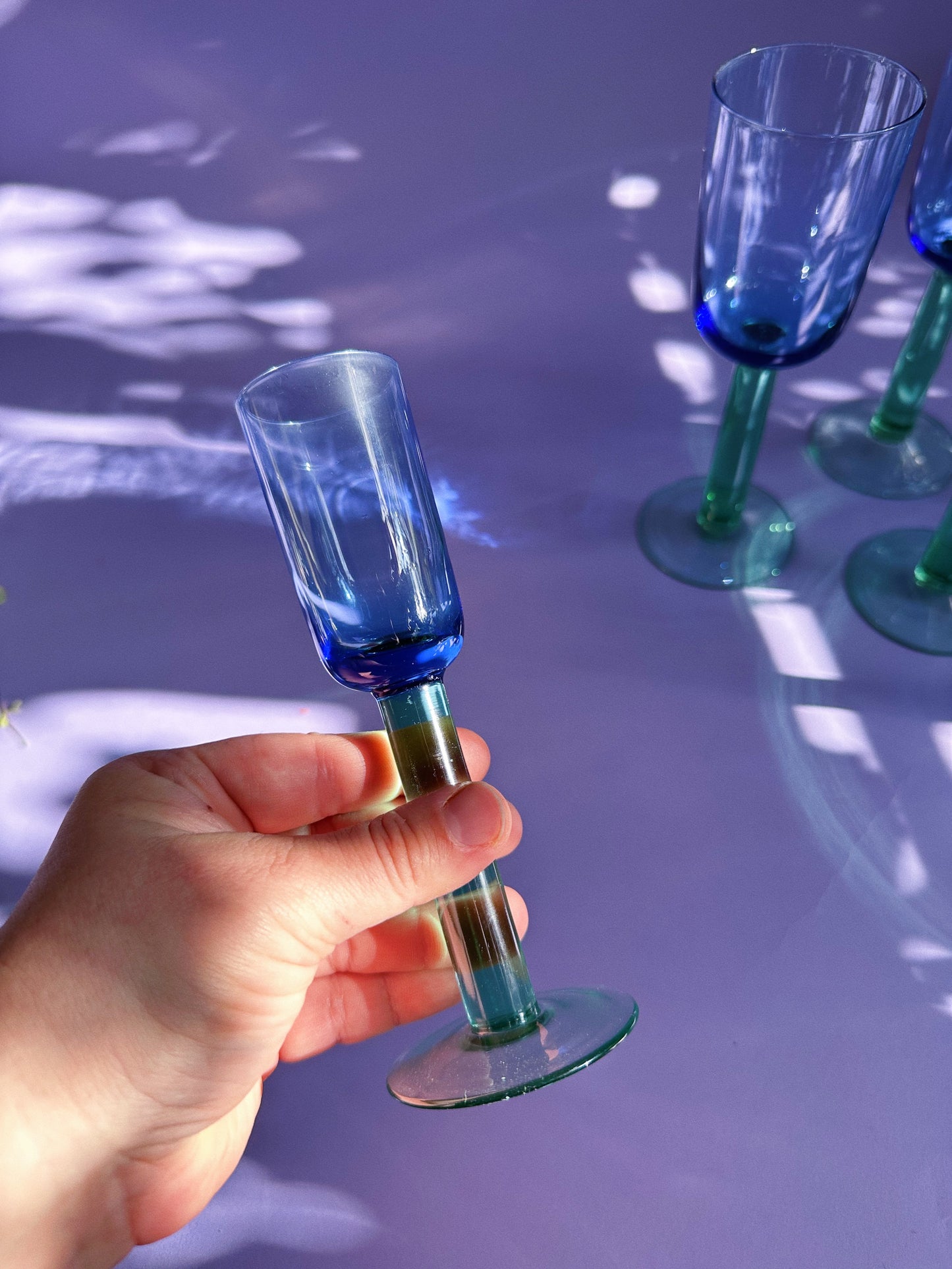 Vintage Scandinavian Liqueur Glasses Blue and Green 1980s 3 pcs